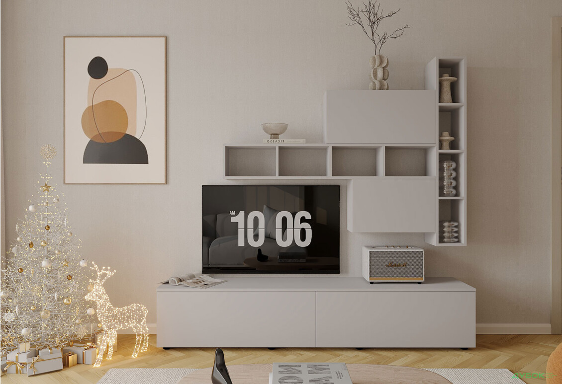 Гостиная Viant ВТ-6 с полками, тумба 200 см, серая