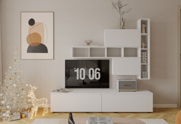 Гостиная Viant ВТ-6 с полками, тумба 200 см, белая