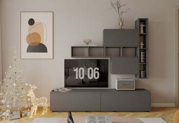 Гостиная Viant ВТ-6 с полками, тумба 200 см, антрацит