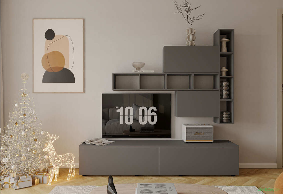 Гостиная Viant ВТ-6 с полками, тумба 200 см, антрацит