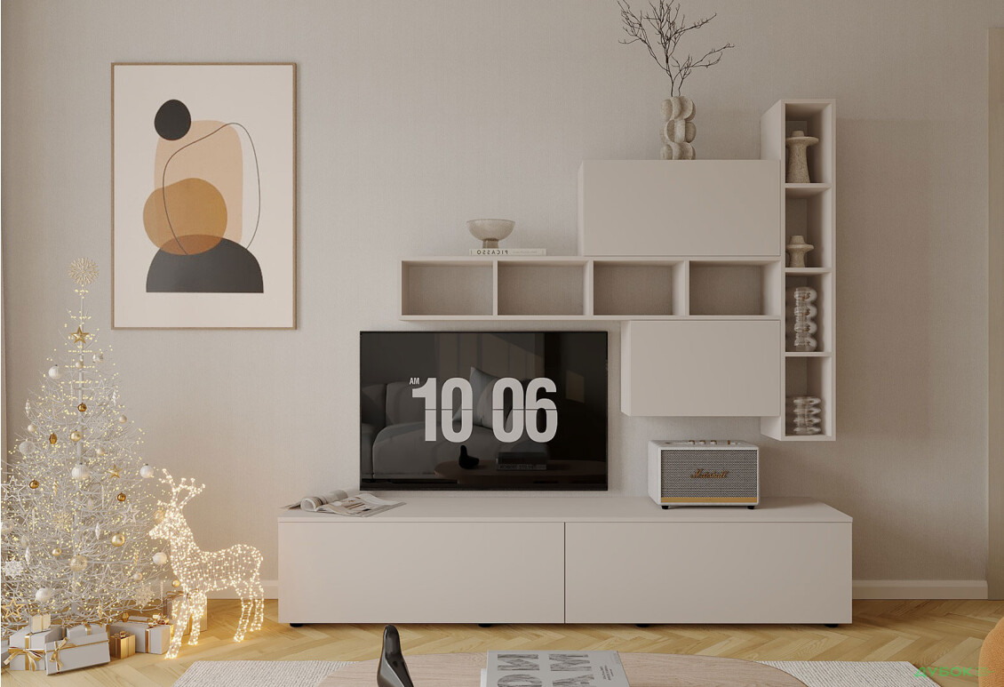 Гостиная Viant ВТ-6 с полками, тумба 200 см, кашемир