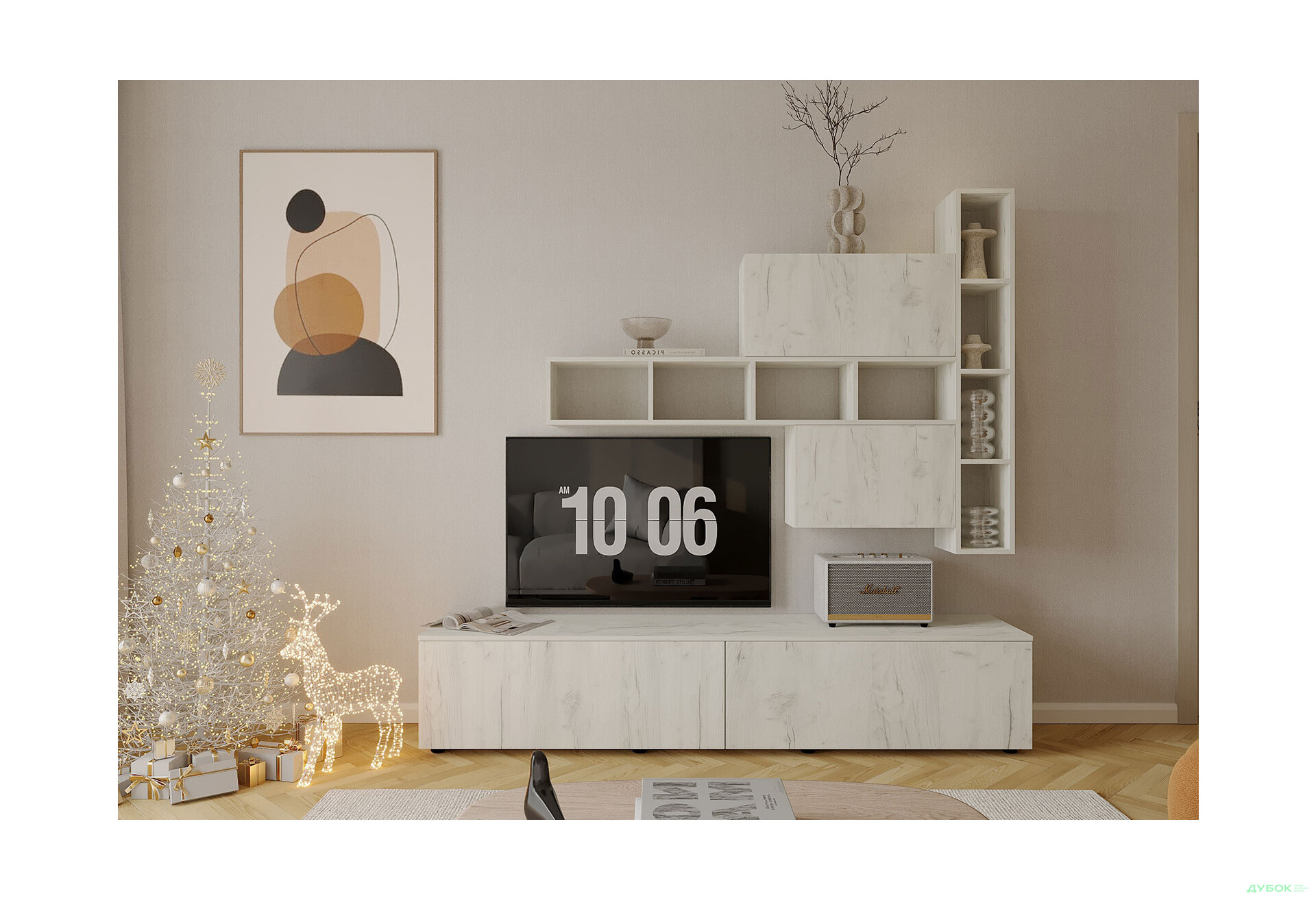 Изображение 1 - Гостиная Viant ВТ-6 с полками, тумба 200 см, дуб крафт белый