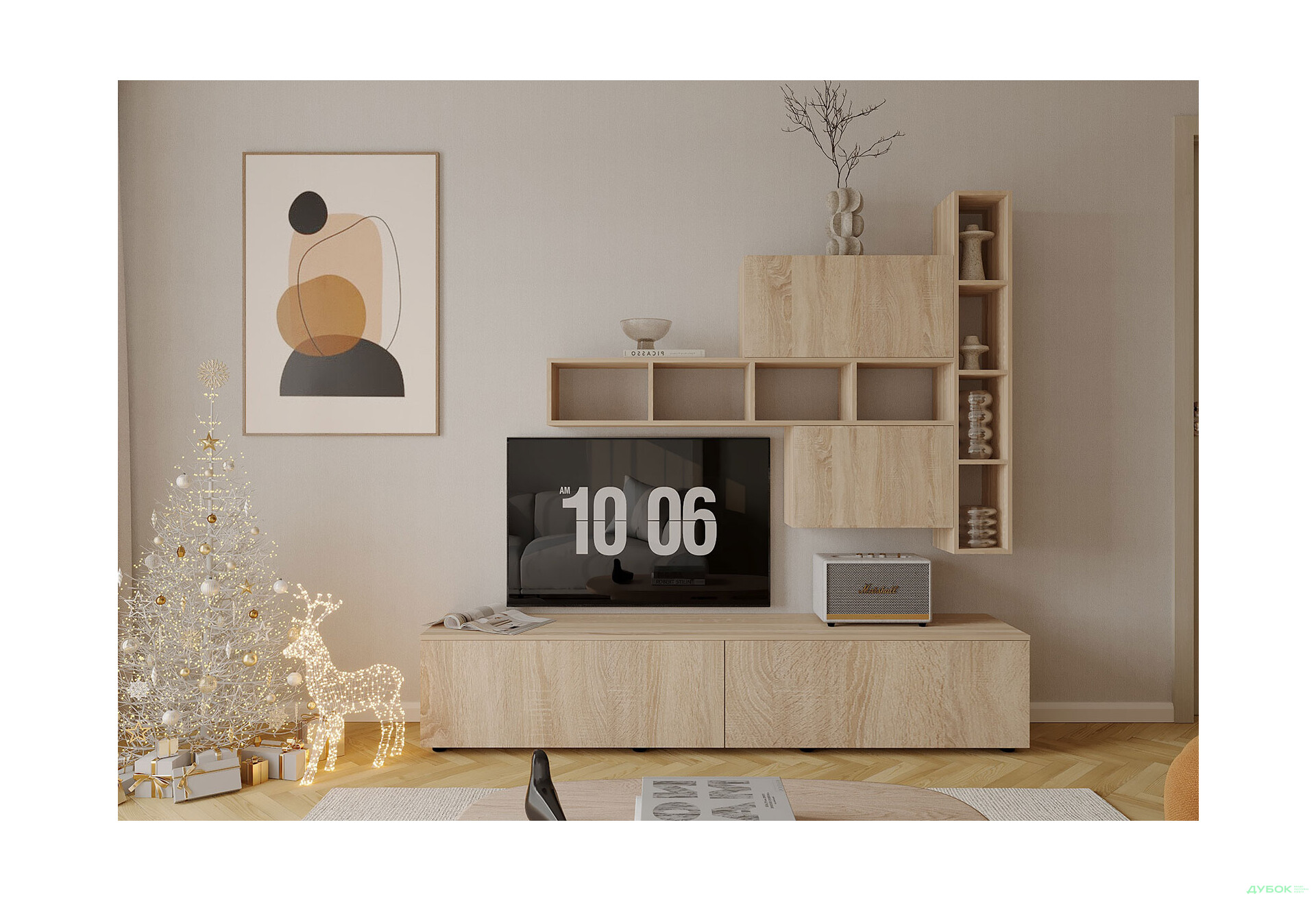 Изображение 1 - Гостиная Viant ВТ-6 с полками, тумба 200 см, дуб сонома