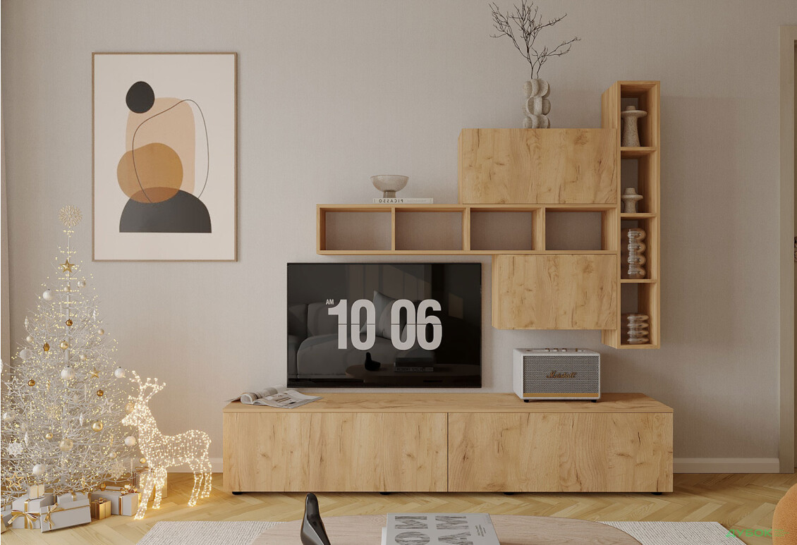 Гостиная Viant ВТ-6 с полками, тумба 200 см, дуб тахо