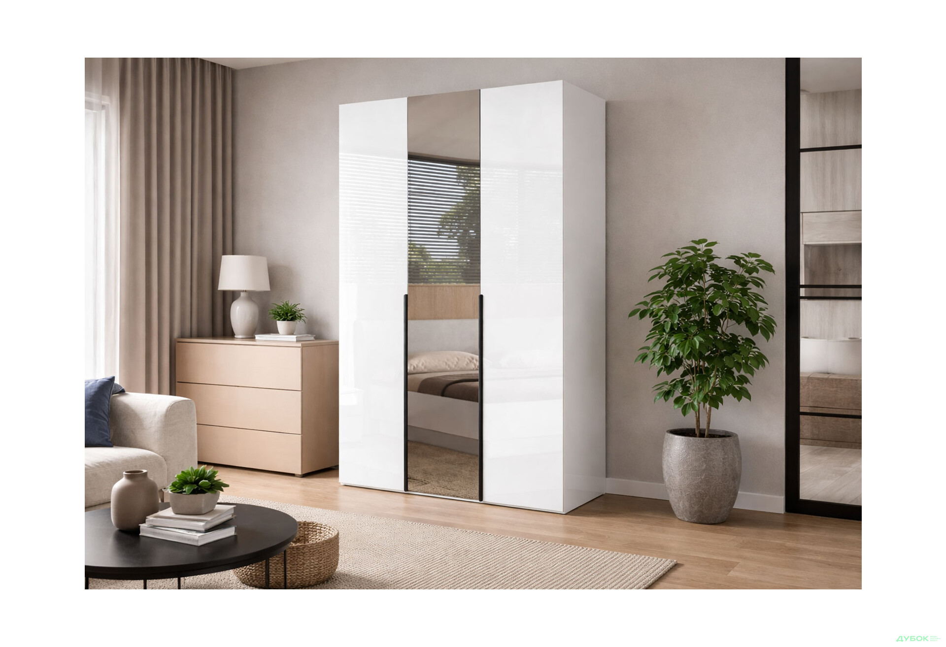 Изображение 2 - Шкаф МироМарк Мила 3-дверный с зеркалом 134,4 см белый глянец