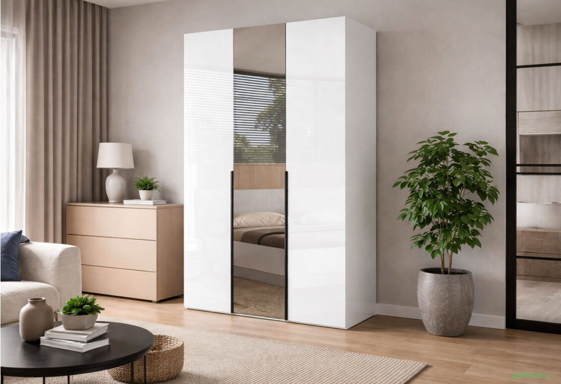 Изображение 2 - Шкаф МироМарк Мила 3-дверный с зеркалом 134,4 см белый глянец