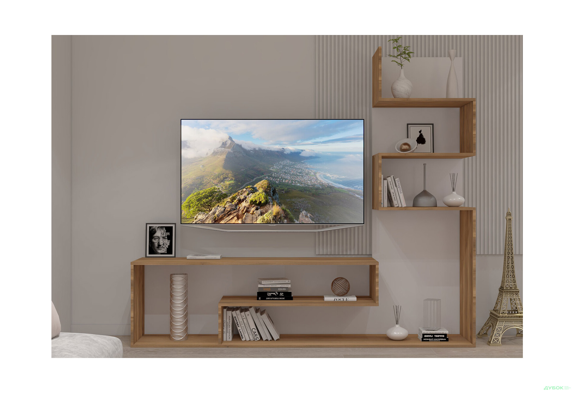 Зображення 1 - Вітальня Viant ВТ-7 зі стелажем 200 см, білий / бурштин