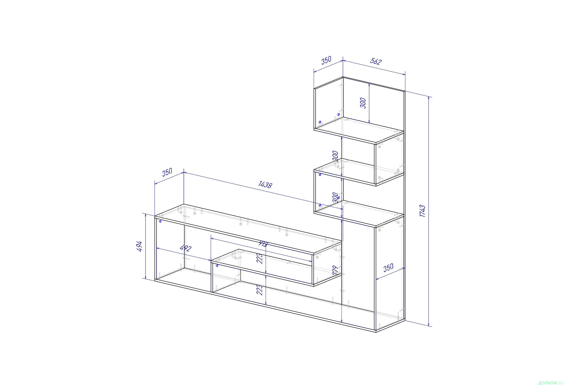 Изображение 4 - Гостиная Viant ВТ-7 со стелажом 200 см, дуб крафт белый