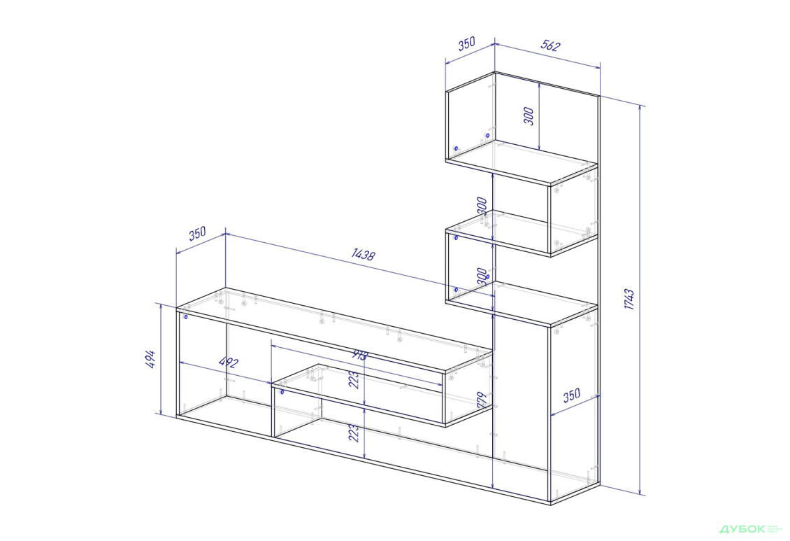 Изображение 4 - Гостиная Viant ВТ-7 со стелажом 200 см, дуб крафт белый