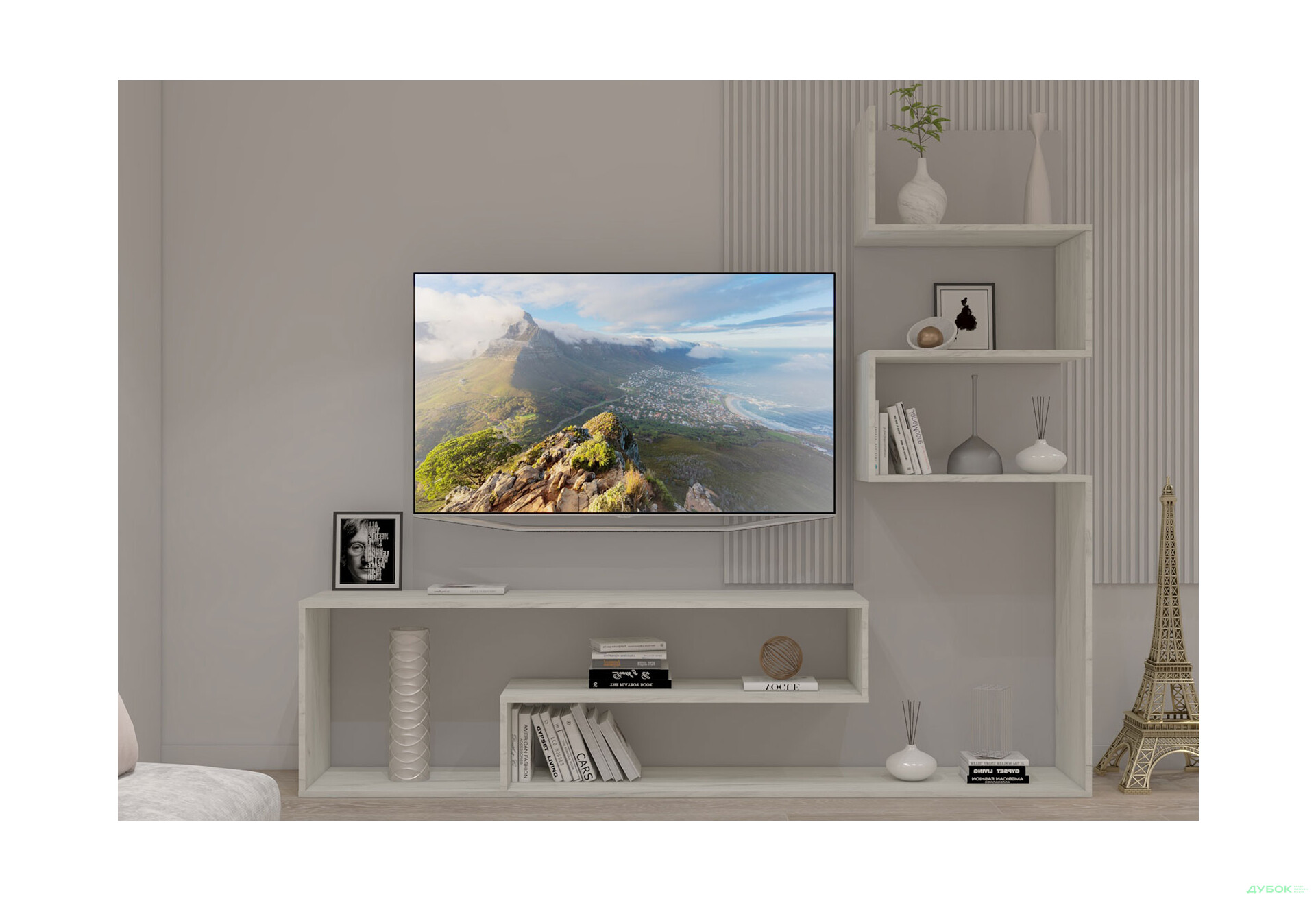 Зображення 1 - Вітальня Viant ВТ-7 зі стелажем 200 см, сірий / дуб крафт білий