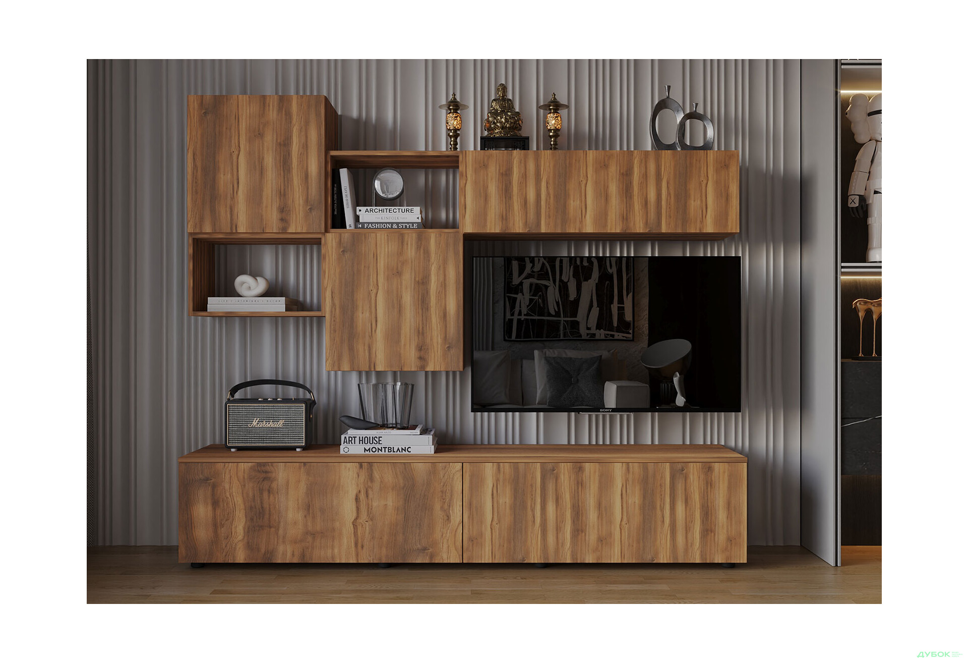 Зображення 1 - Вітальня Viant ВТ-8 з навісними полицями 180 см, бурштин