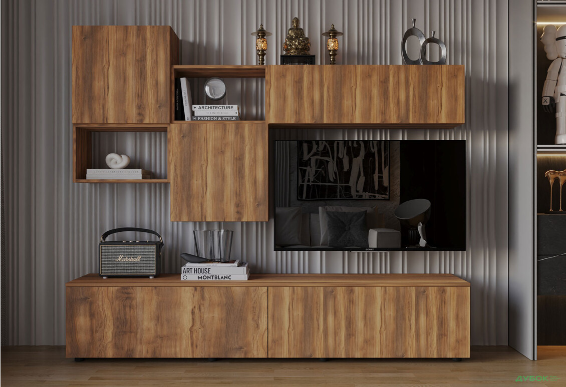 Вітальня Viant ВТ-8 з навісними полицями 180 см, бурштин