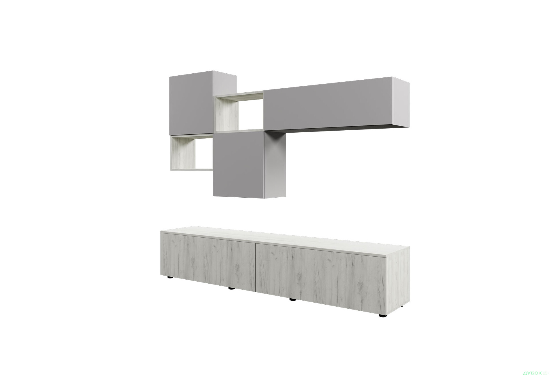 Зображення 2 - Вітальня Viant ВТ-8 з навісними полицями 180 см, сірий / дуб крафт білий