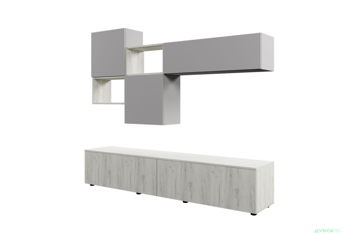 Зображення 2 - Вітальня Viant ВТ-8 з навісними полицями 180 см, сірий / дуб крафт білий