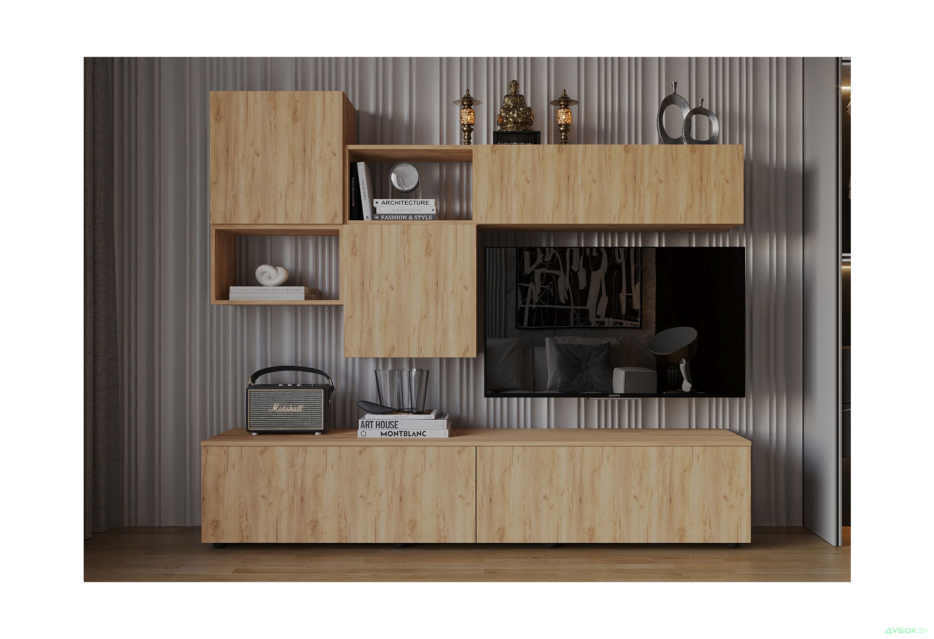 Зображення 1 - Вітальня Viant ВТ-8 з навісними полицями 180 см, дуб тахо