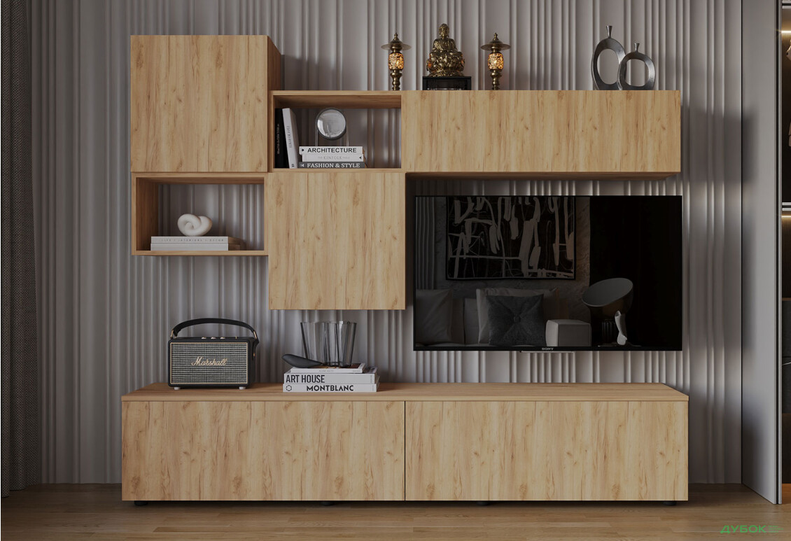 Вітальня Viant ВТ-8 з навісними полицями 180 см, дуб тахо