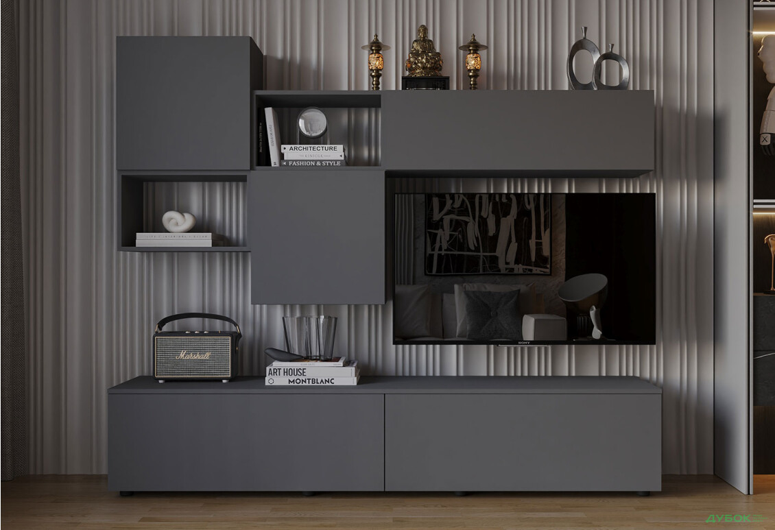 Вітальня Viant ВТ-8 з навісними полицями 200 см, антрацит