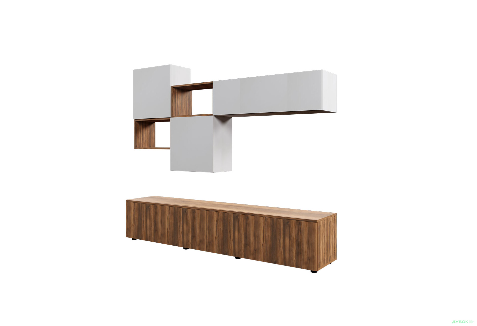 Зображення 2 - Вітальня Viant ВТ-8 з навісними полицями 200 см, білий / бурштин