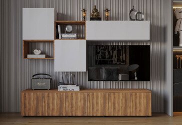 Гостиная Viant ВТ-8 с навесными полками 200 см, белый / янтарь