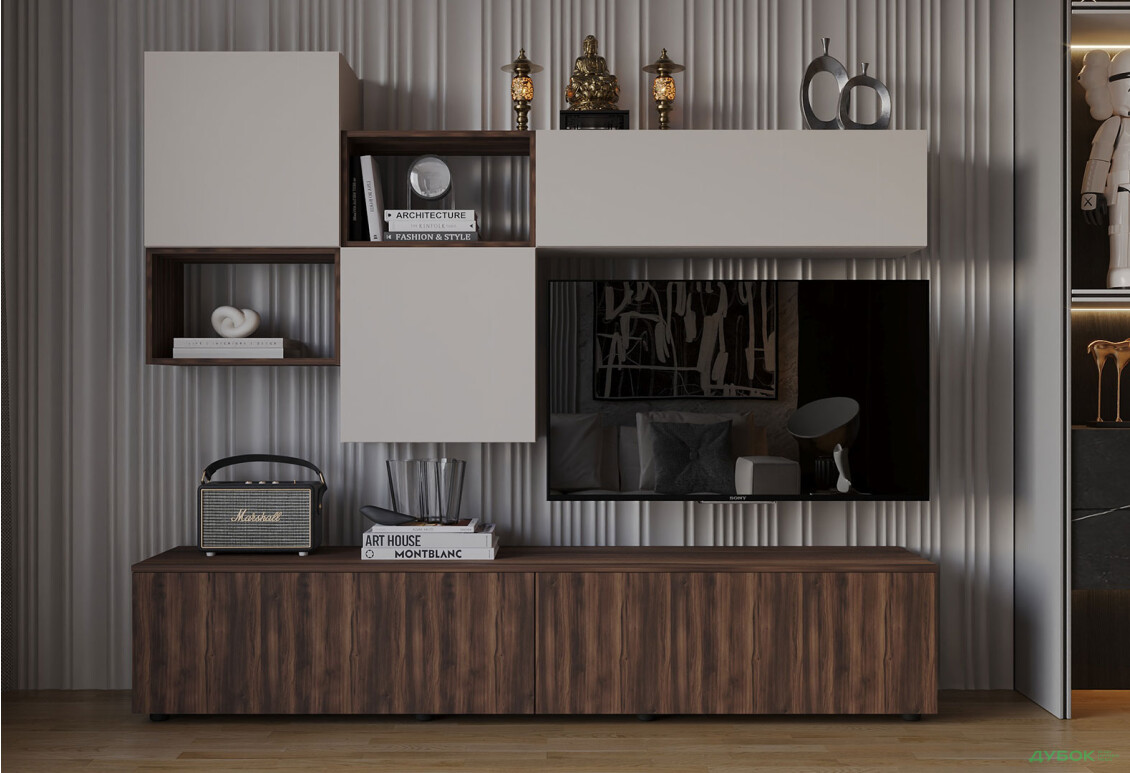 Гостиная Viant ВТ-8 с навесными полками 200 см, кашемир / ристретто