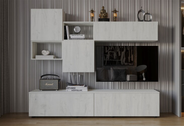 Гостиная Viant ВТ-8 с навесными полками 200 см, дуб крафт белый