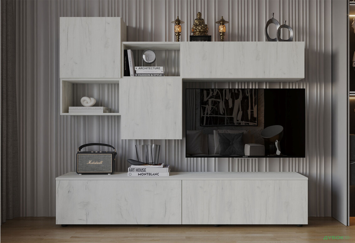 Вітальня Viant ВТ-8 з навісними полицями 200 см, дуб крафт білий