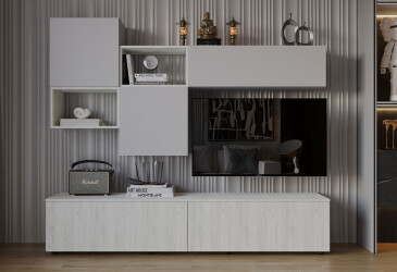 Гостиная Viant ВТ-8 с навесными полками 200 см, серый / дуб крафт белый