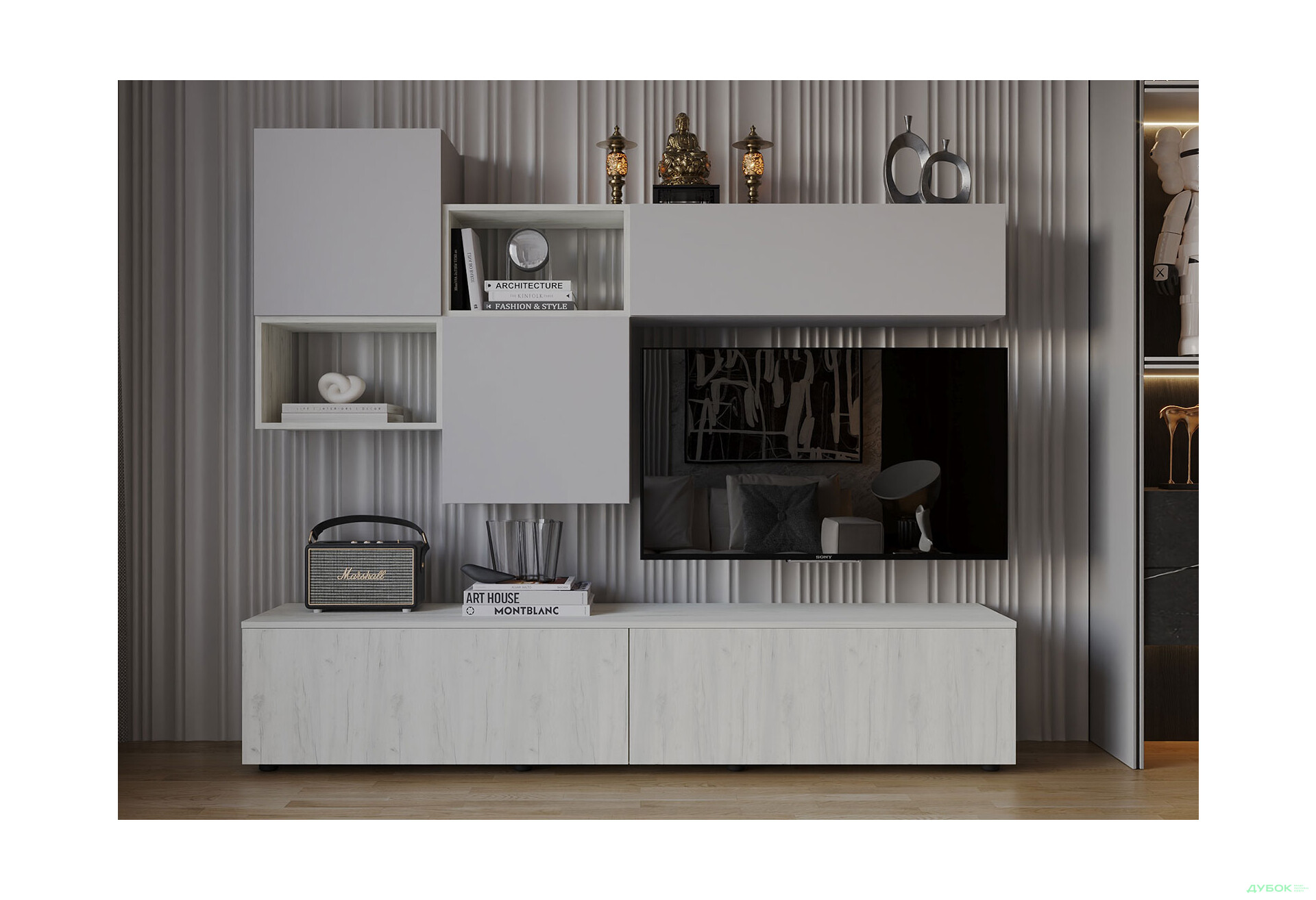 Изображение 1 - Гостиная Viant ВТ-8 с навесными полками 200 см, серый / дуб крафт белый