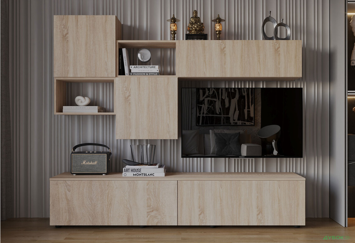 Вітальня Viant ВТ-8 з навісними полицями 200 см, дуб сонома