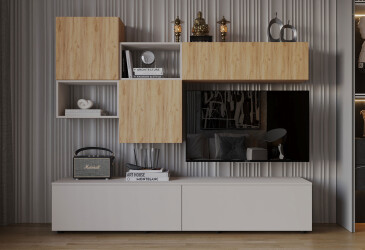 Гостиная Viant ВТ-8 с навесными полками 200 см, дуб тахо / кашемир