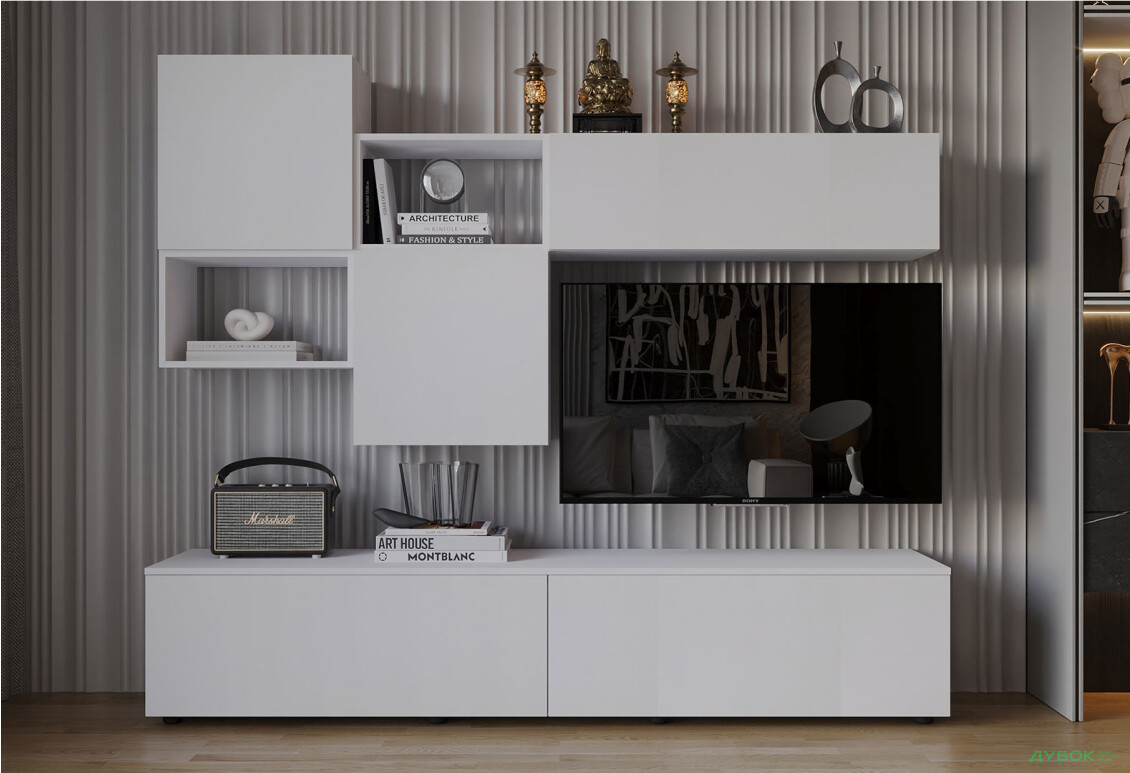 Вітальня Viant ВТ-9 з навісними полицями 180 см, біла