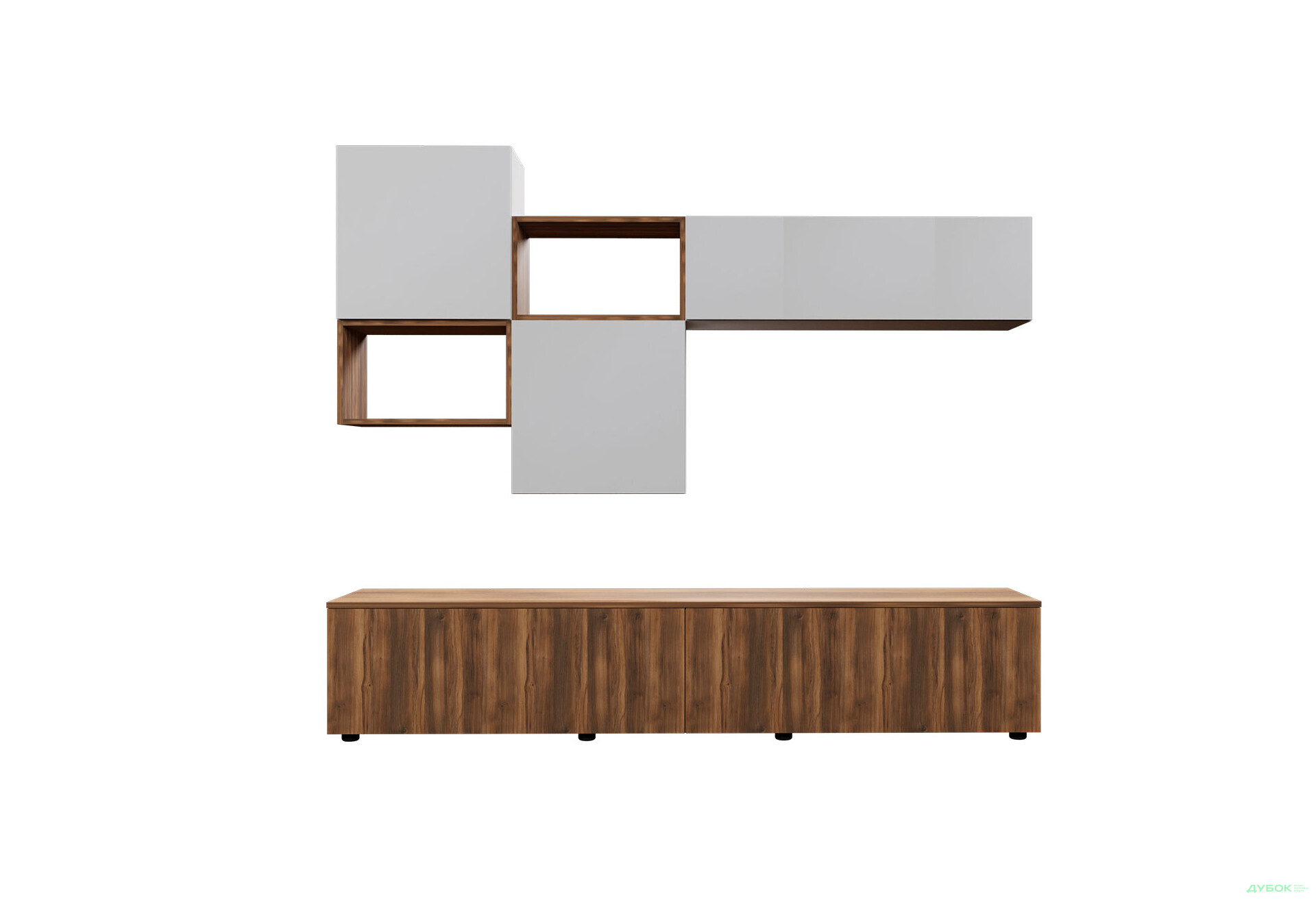 Зображення 3 - Вітальня Viant ВТ-9 з навісними полицями 180 см, білий / бурштин