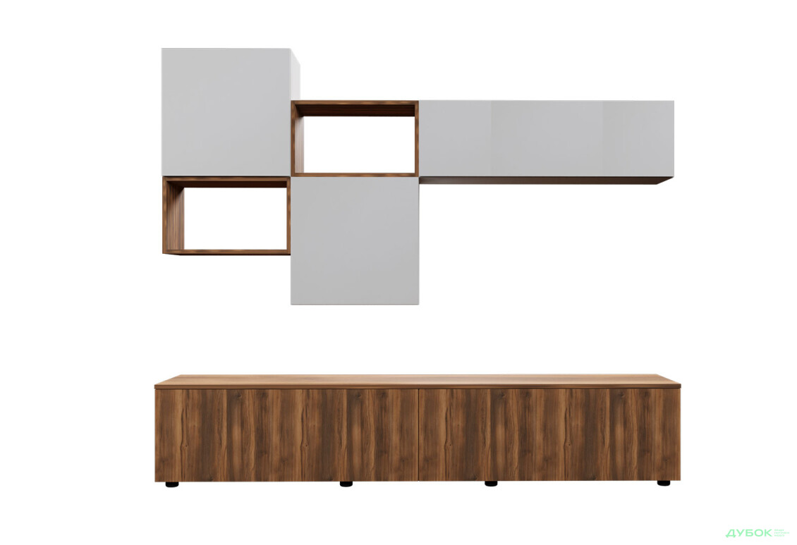 Зображення 3 - Вітальня Viant ВТ-9 з навісними полицями 180 см, білий / бурштин