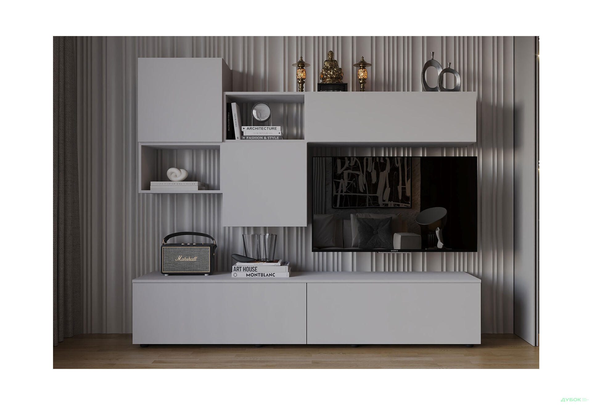 Зображення 1 - Вітальня Viant ВТ-9 з навісними полицями 180 см, сіра