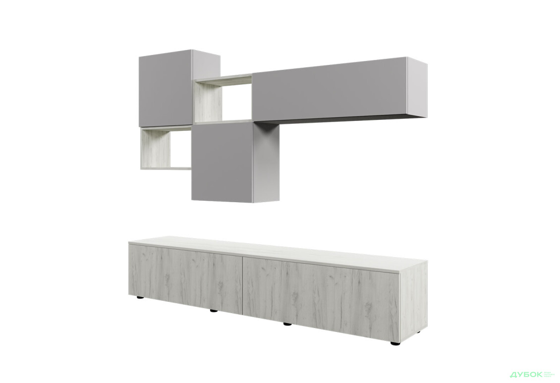 Зображення 3 - Вітальня Viant ВТ-9 з навісними полицями 180 см, сірий / дуб крафт білий