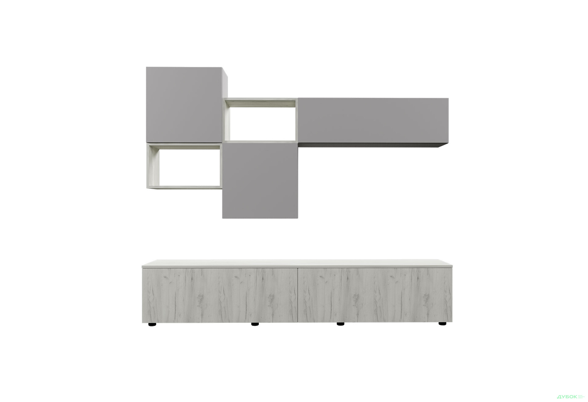 Зображення 2 - Вітальня Viant ВТ-9 з навісними полицями 180 см, сірий / дуб крафт білий