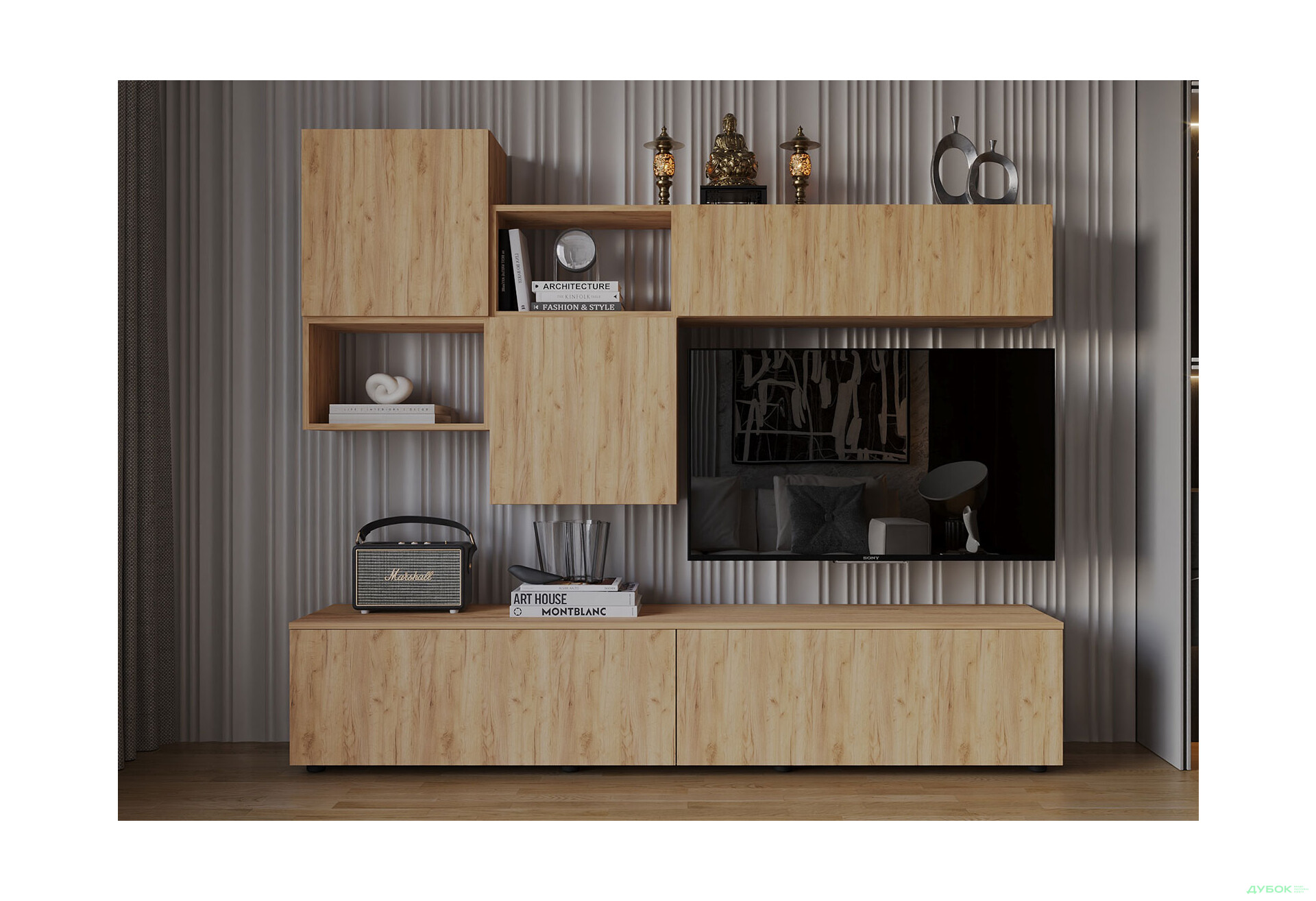 Зображення 1 - Вітальня Viant ВТ-9 з навісними полицями 180 см, дуб тахо