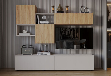 Вітальня Viant ВТ-9 з навісними полицями 180 см, дуб тахо / кашемір