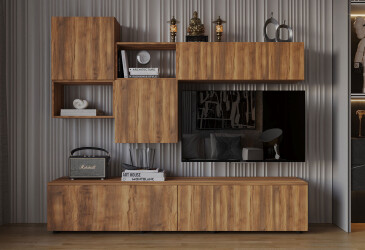 Гостиная Viant ВТ-9 с навесными полками 200 см, янтарь