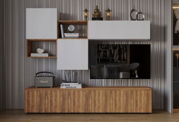 Гостиная Viant ВТ-9 с навесными полками 200 см, белый / янтарь