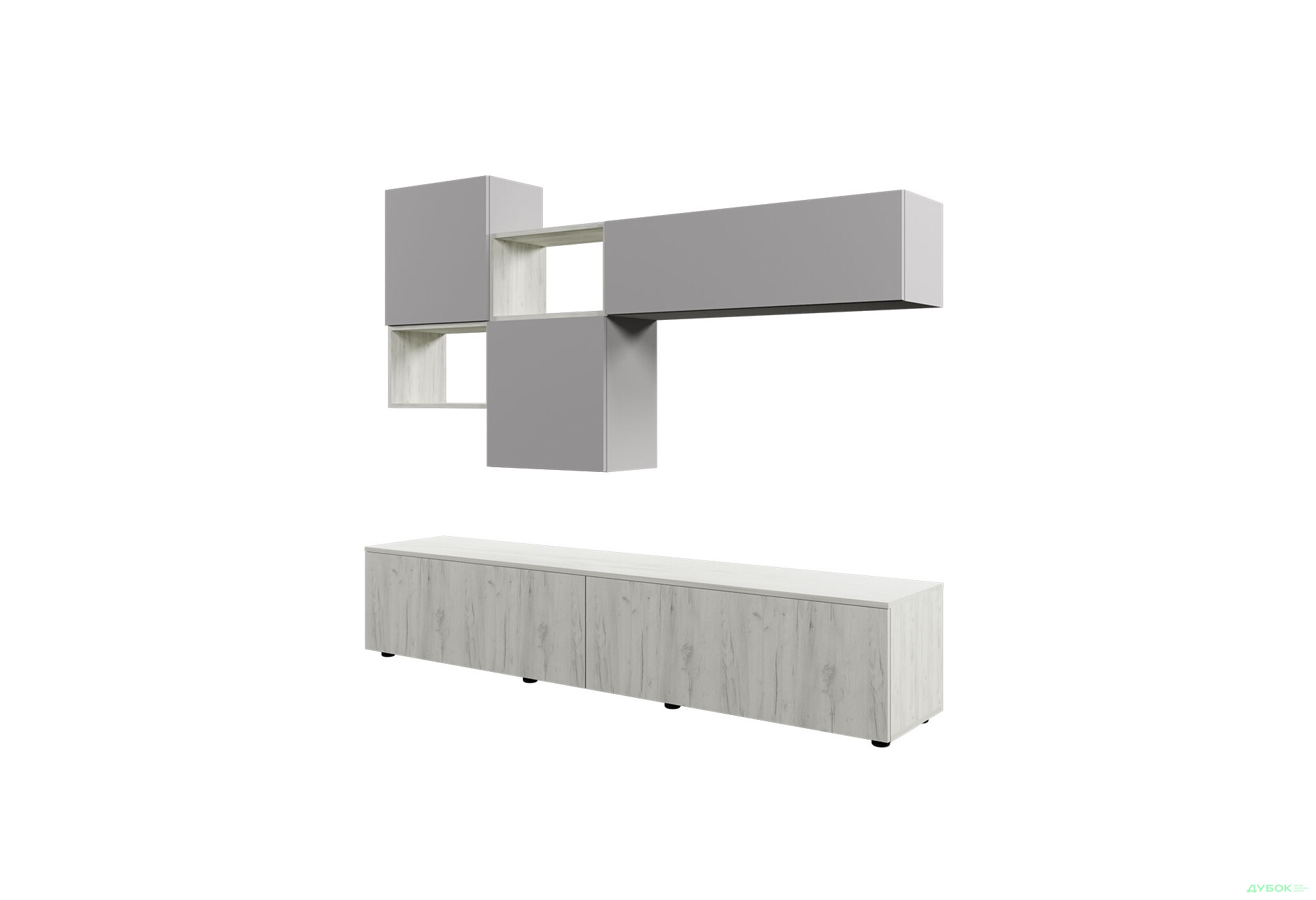 Зображення 3 - Вітальня Viant ВТ-9 з навісними полицями 200 см, сірий / дуб крафт білий