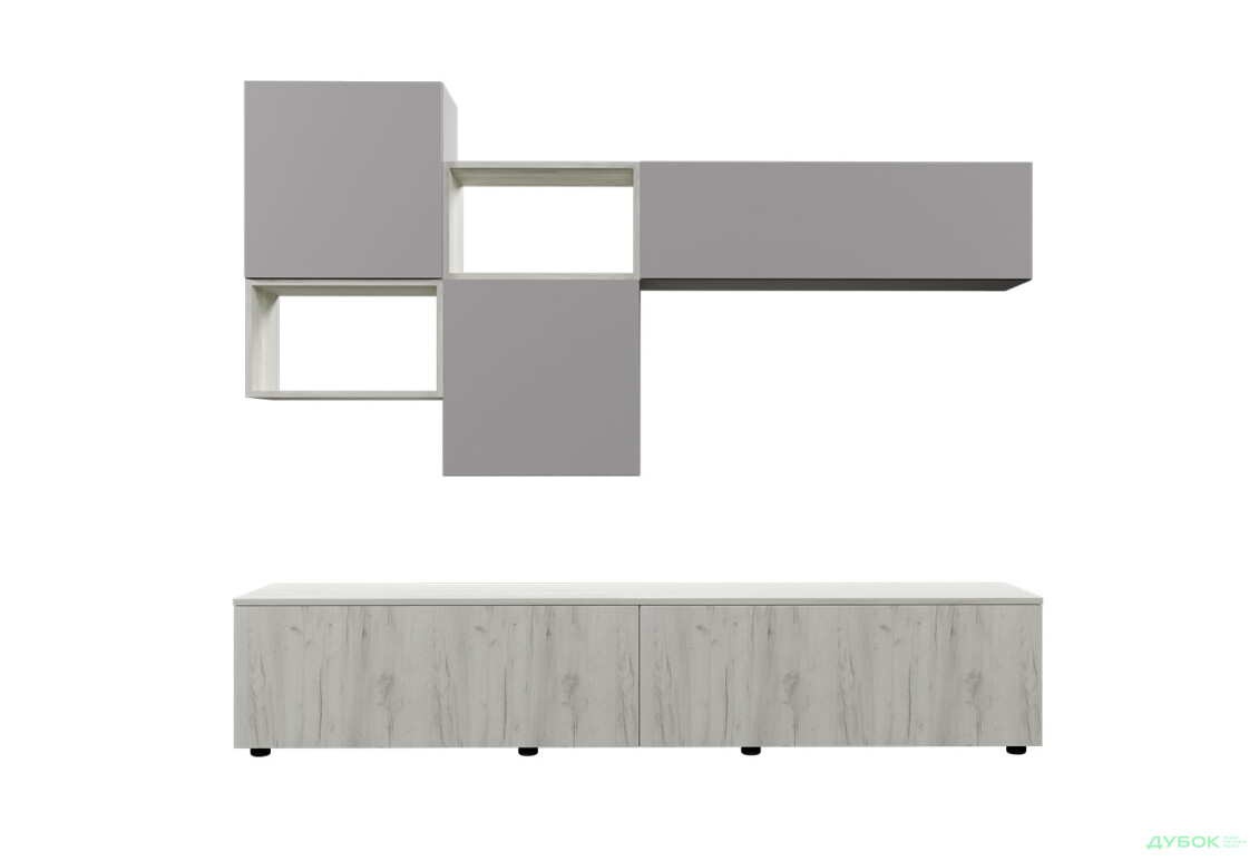 Зображення 2 - Вітальня Viant ВТ-9 з навісними полицями 200 см, сірий / дуб крафт білий