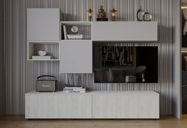 Гостиная Viant ВТ-9 с навесными полками 200 см, серый / дуб крафт белый