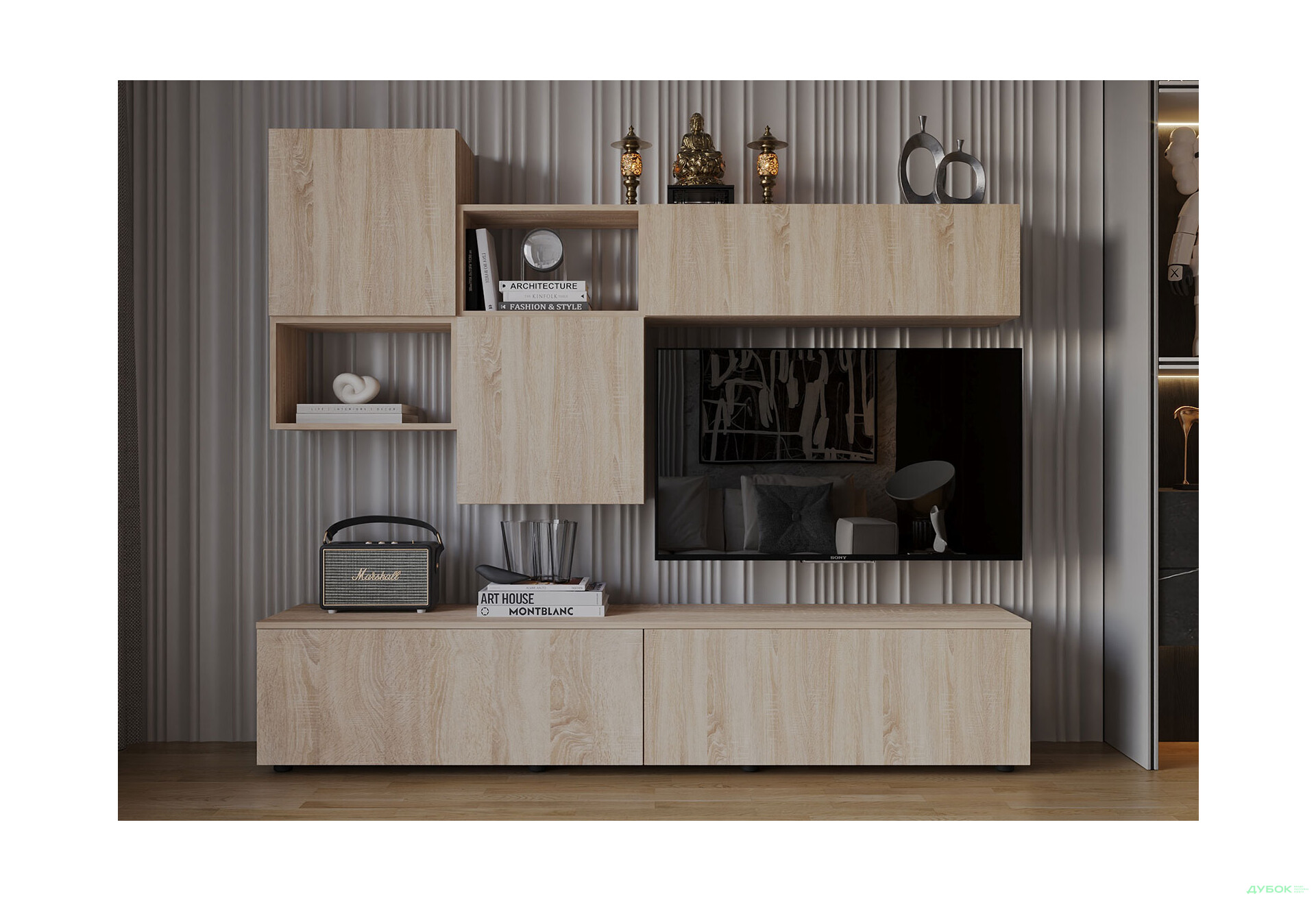 Зображення 1 - Вітальня Viant ВТ-9 з навісними полицями 200 см, дуб сонома