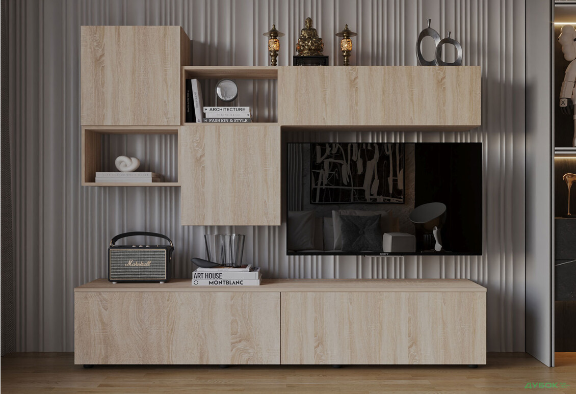 Вітальня Viant ВТ-9 з навісними полицями 200 см, дуб сонома