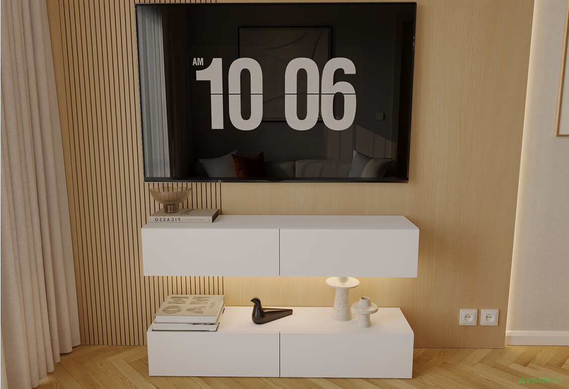 Гостиная Viant ВТ-10 с подвесными полками 120 см, белая