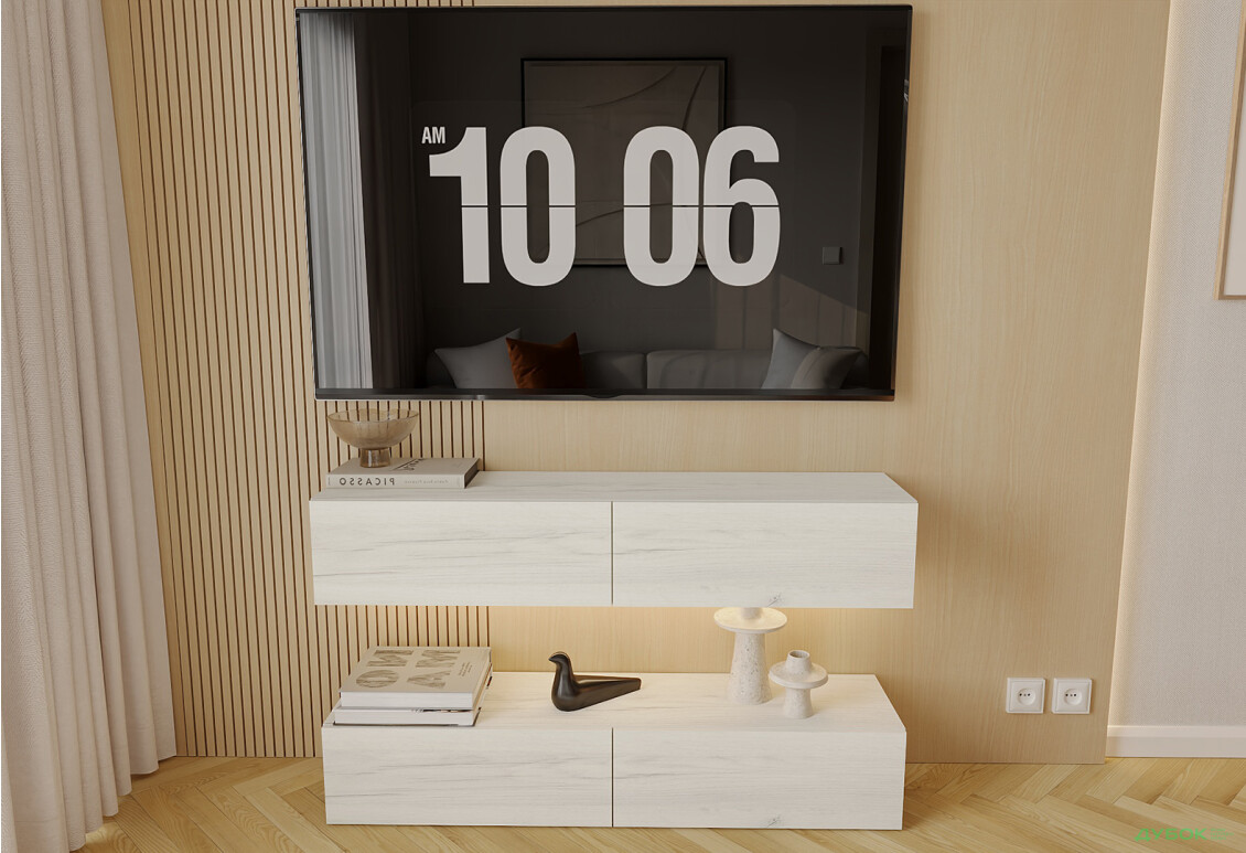 Гостиная Viant ВТ-10 с подвесными полками 120 см, дуб крафт белый