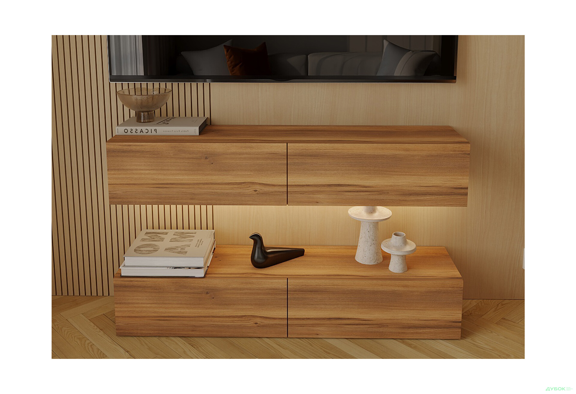 Зображення 2 - Вітальня Viant ВТ-10 з навісними полицями 140 см, бурштин