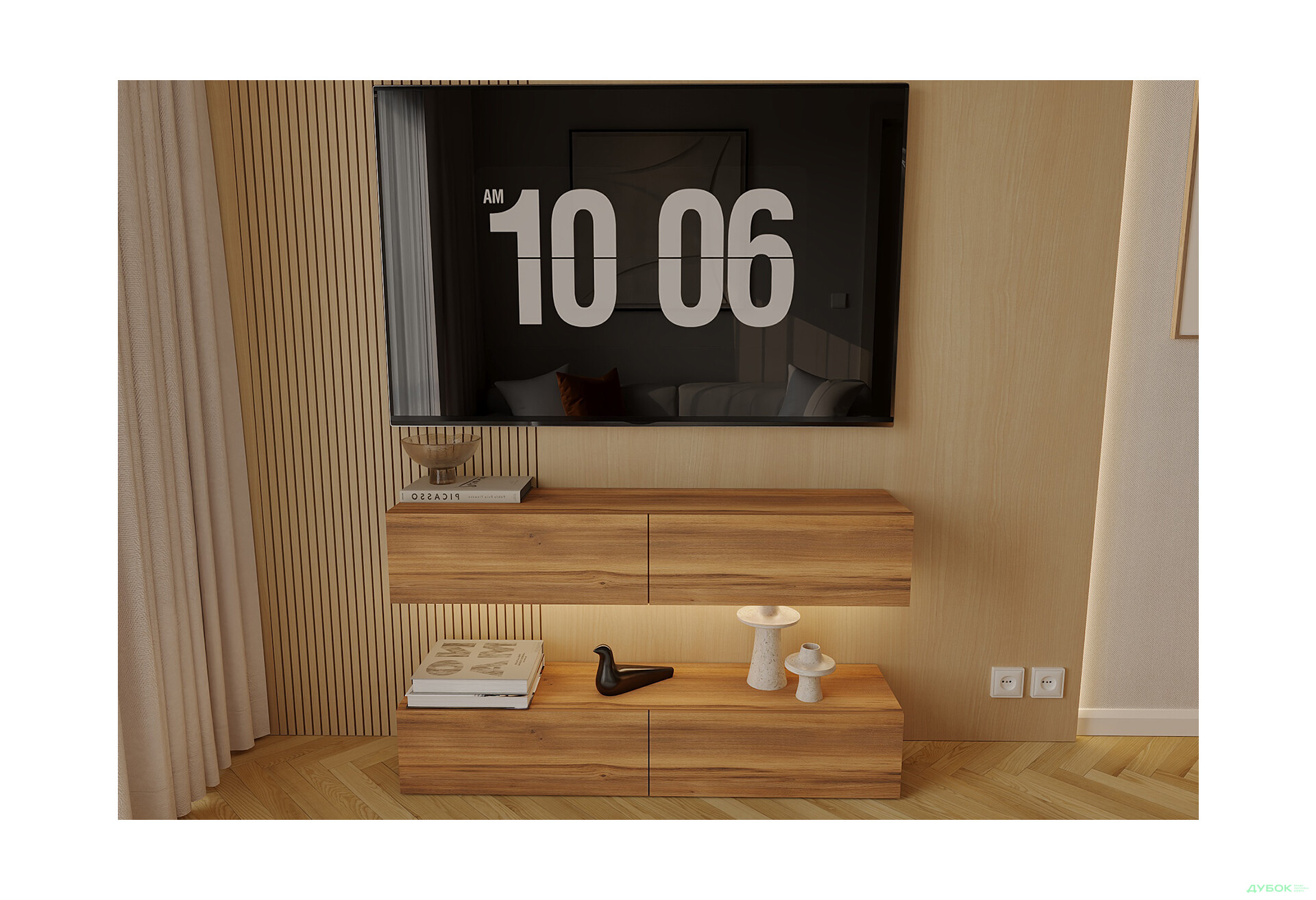 Зображення 1 - Вітальня Viant ВТ-10 з навісними полицями 140 см, бурштин