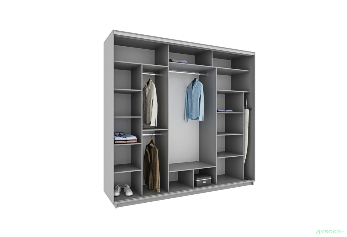 Зображення 2 - Шафа-купе Garant Практик №135 3-дверна з дзеркалом 260 см дуб крафт сірий